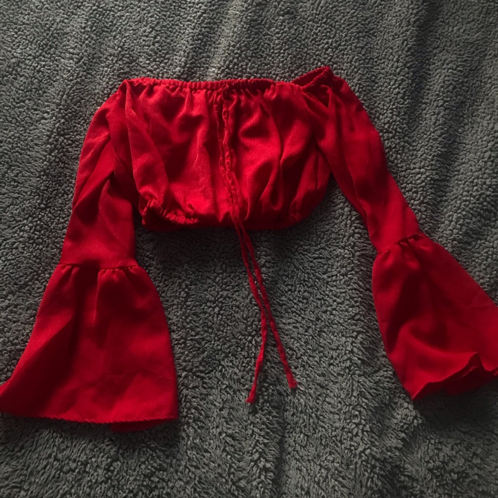 Red off the shoulder crop top